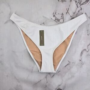 J Crew Swim Bottom White Curved Waist Textured Bikini Mid High Cut Cheeky